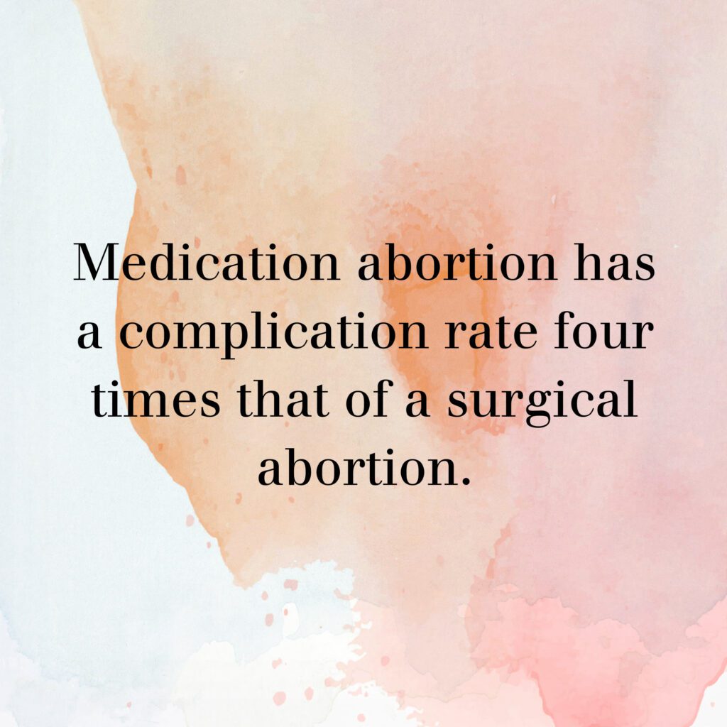 Graphic with text "Medication abortion has a complication rate four times that of a surgical abortion"