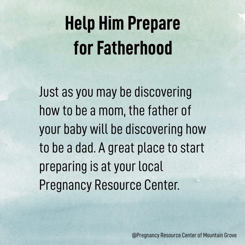 Graphic with text about "Helping him prepare for fatherhood"