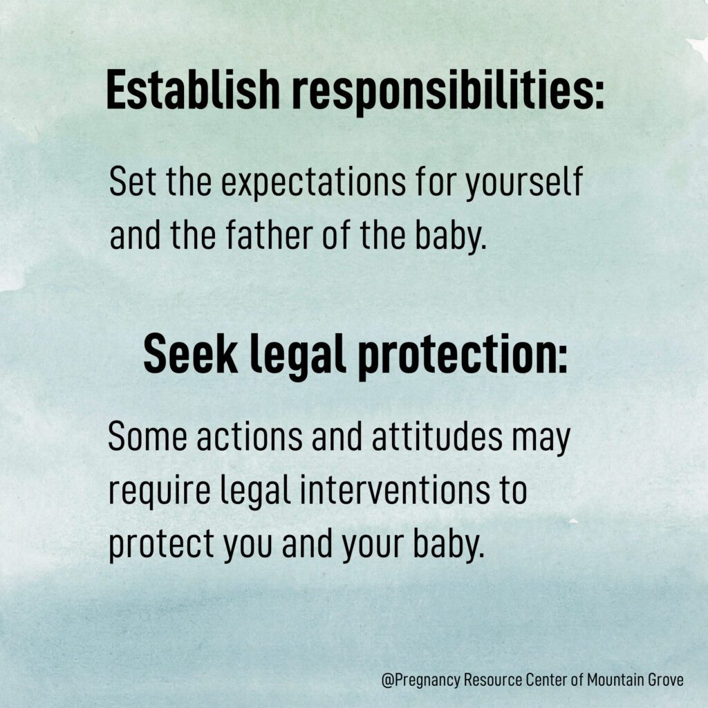 watercolor graphic with text about establishing responsibilities and seeking legal protection.
