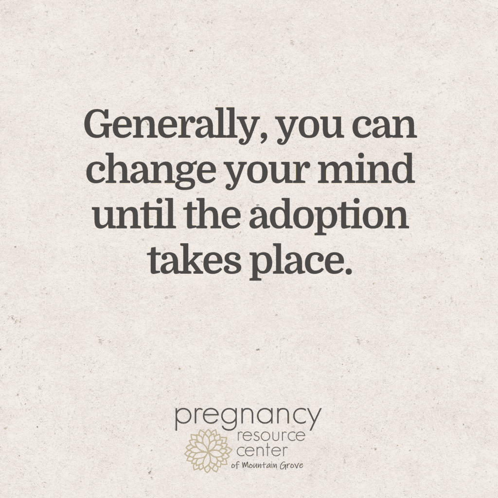 Textured graphic with text "Generally, you can change your mind until the adoption takes place."