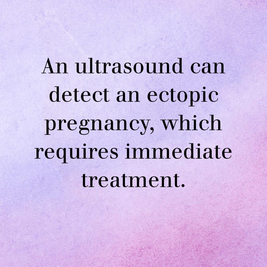 Purple watercolor graphic with text "An ultrasound can detect an ectopic pregnancy, which requires immediate treatment."