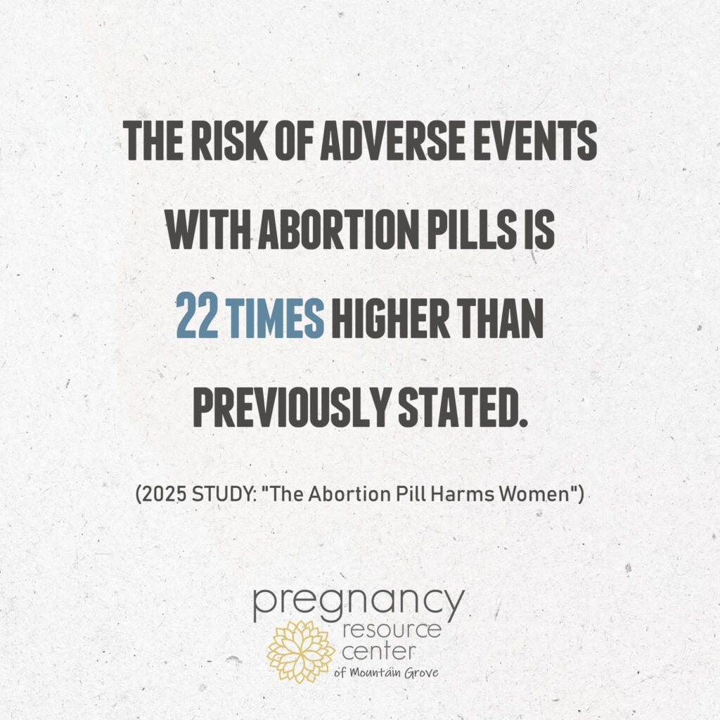 Graphic with textured background and text "The risk of adverse events with abortion pills is 22 times higher than previously stated."