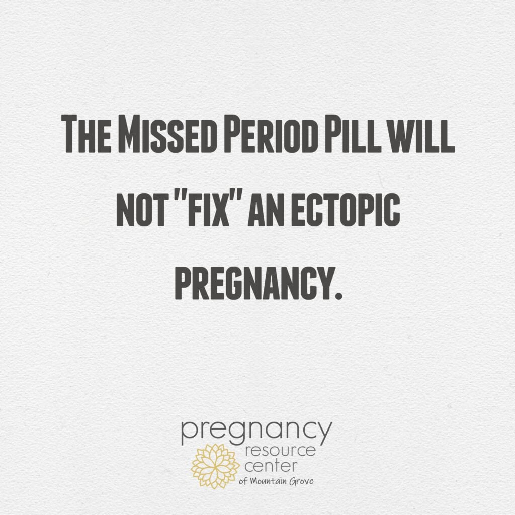 Textured graphic with text "the msised period pill will not "fix" an ectopoic pregnancy.