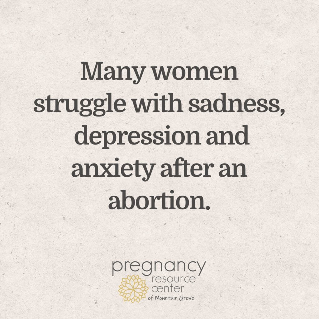 textured graphic with text "Many women struggle with sadness, depression and anxiety after an abortion"