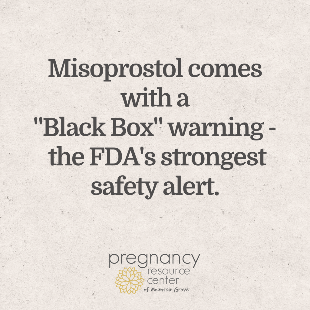 Textured graphic with text regarding misoprostol black box warning.
